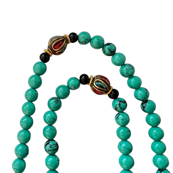 Tibetan Prayer Beads (108) with Red Coral and Turquoise Accents Handmade - Picture 2 of 4